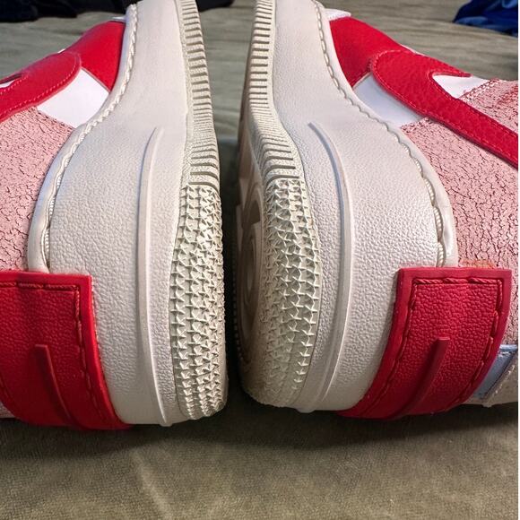 Nike Air Force 1 Shadow Cracked Leather White-Red Women's Size 6 - Picture 8 of 10